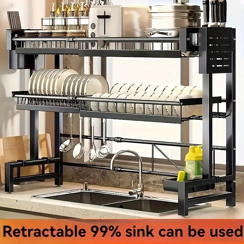 Expandable Black Countertop Dish Rack and Kitchen Organizer