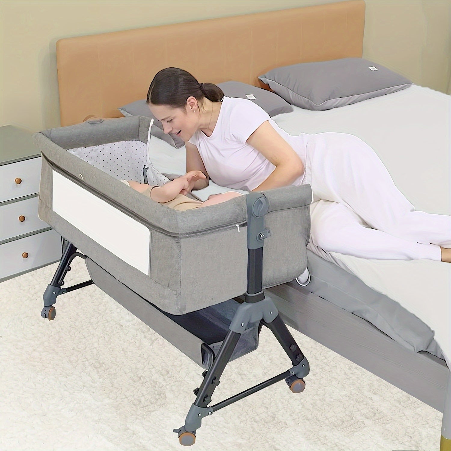 3in1 Portable Bassinet with Adjustable Height and Storage