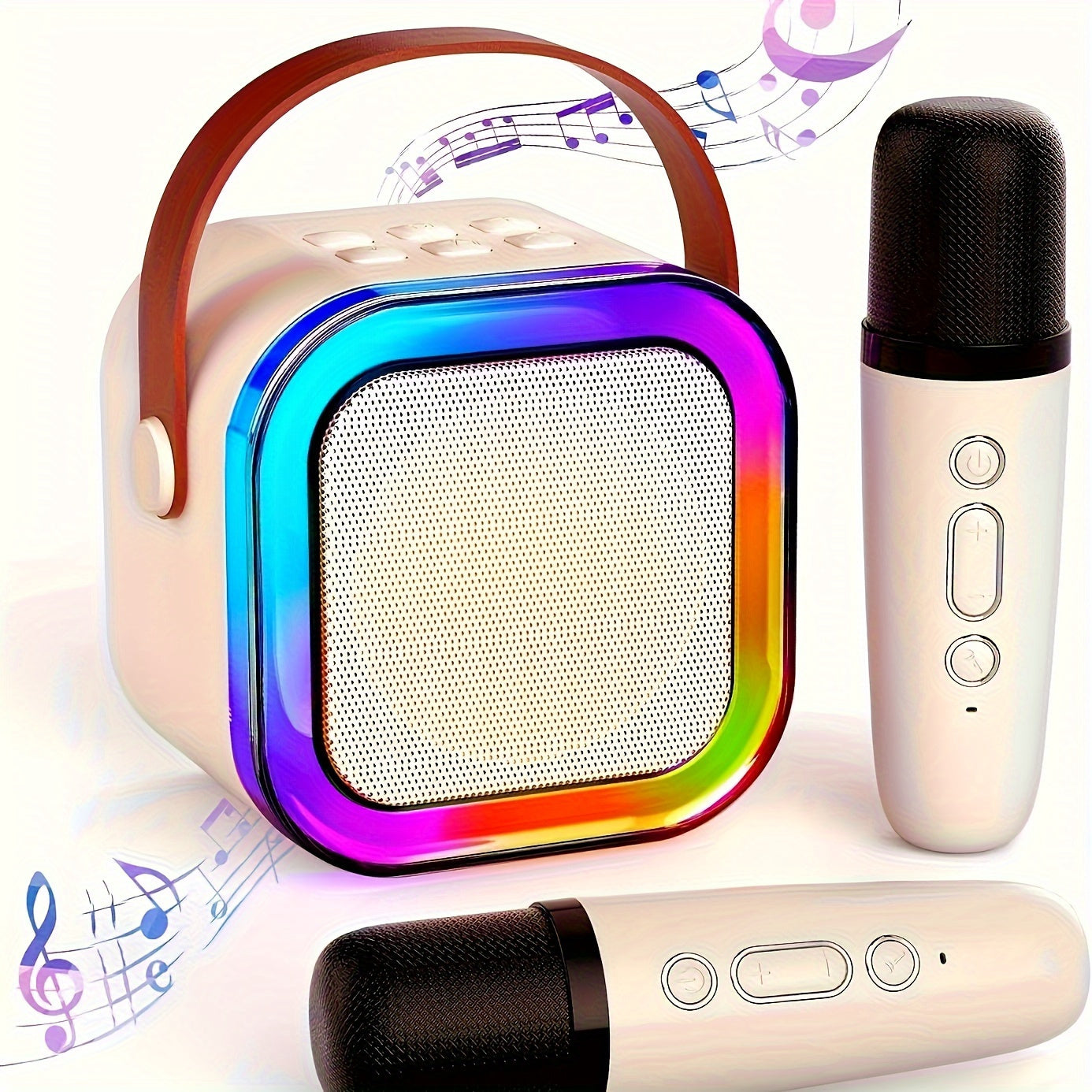 Portable LED Karaoke System with Dual Wireless Mics