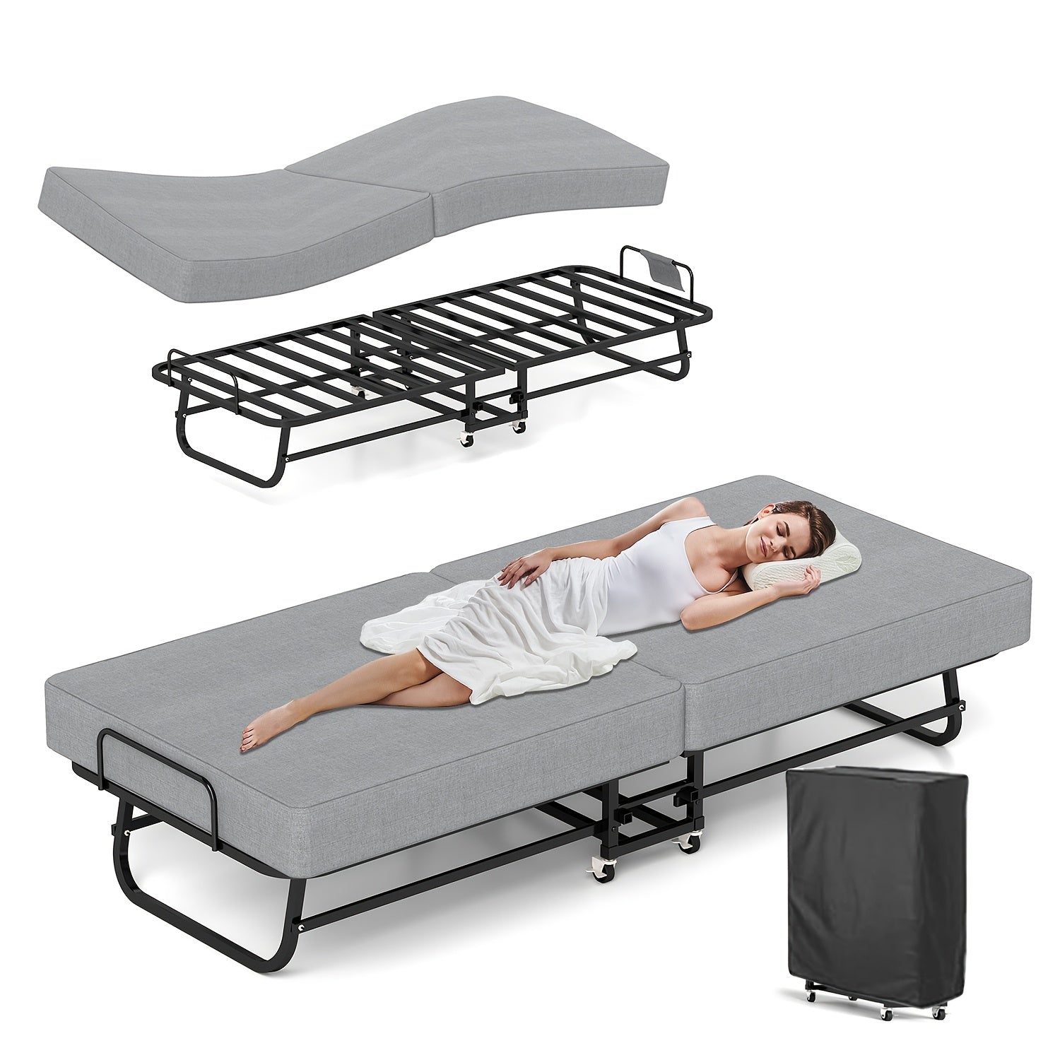 Compact Folding Bed with Memory Foam Mattress  Portable  SpaceSaving